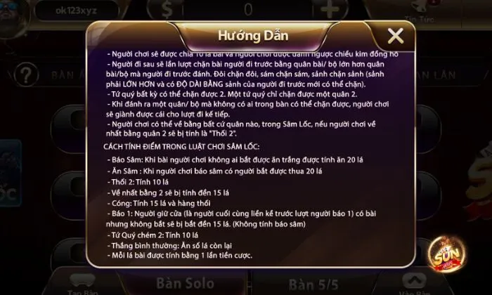 Chi tiết luật chơi Sâm lốc Sunwin