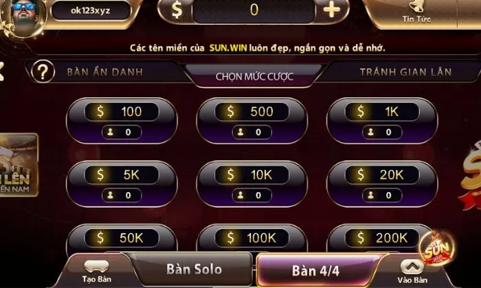 Tiến lên miền Nam Sunwin cho phép tối đa 4 người tham gia