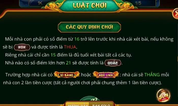 Quy định chơi trong game Xì Dách Hoàng Gia Sunwin